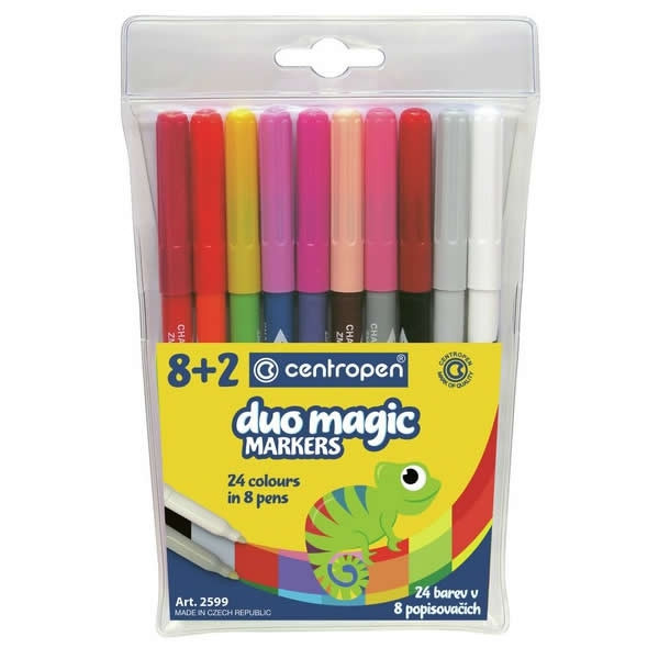 Značkovač Centropen 2589/10 Duo magic 8 barev+2 zmizíky válcový hrot 1,8mm   DOPRODEJ