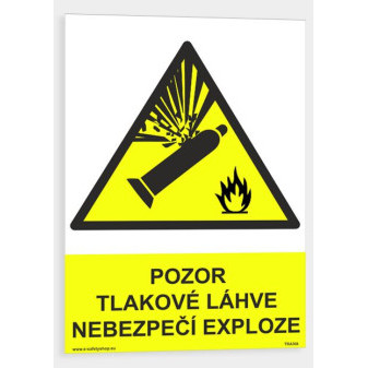 Pozor Tlakové láhve Nebezpečí exploze Samolepka 148 x 210 mm (A5) tl. 0.1 mm