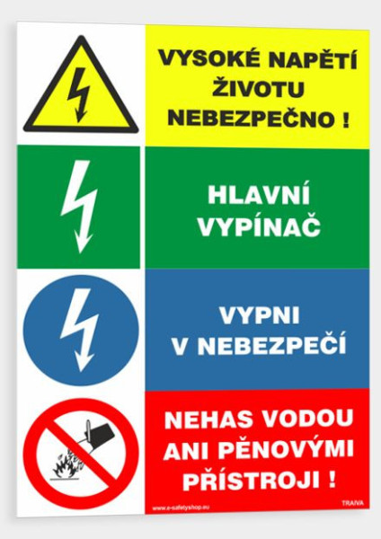 Pozor el.zařízení Hl. vypínač Vypni v nebezp. Nehas vodu ani pěn.přístr. Samol.komb.A5|08588