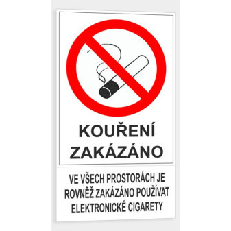 Zákaz kouření elektronických cigaret ve všech prostorách Samolepka 150 x 270 mm tl. 0.1 mm