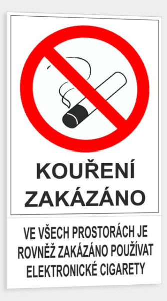 Zákaz kouření elektronických cigaret ve všech prostorách Samolepka 150 x 270 mm tl. 0.1 mm