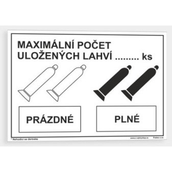 Tabulka plast Maximální počet uložených láhví ..... ks Plast 210 x 148 mm (A5) tl. 0.5 mm