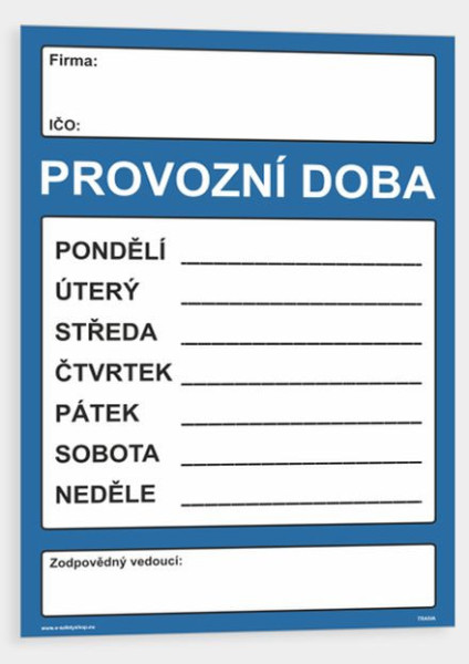 Provozní doba Plast 210 x 297 mm (A4) tl. 0.5 mm